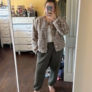 Leopard faux fur jacket